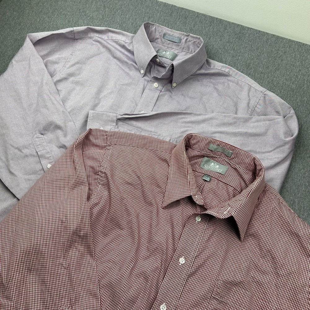 Lot 2 Stafford Pinpoint Oxford Long Sleeve Button Shirts Mens 17.5-35 Purple Red